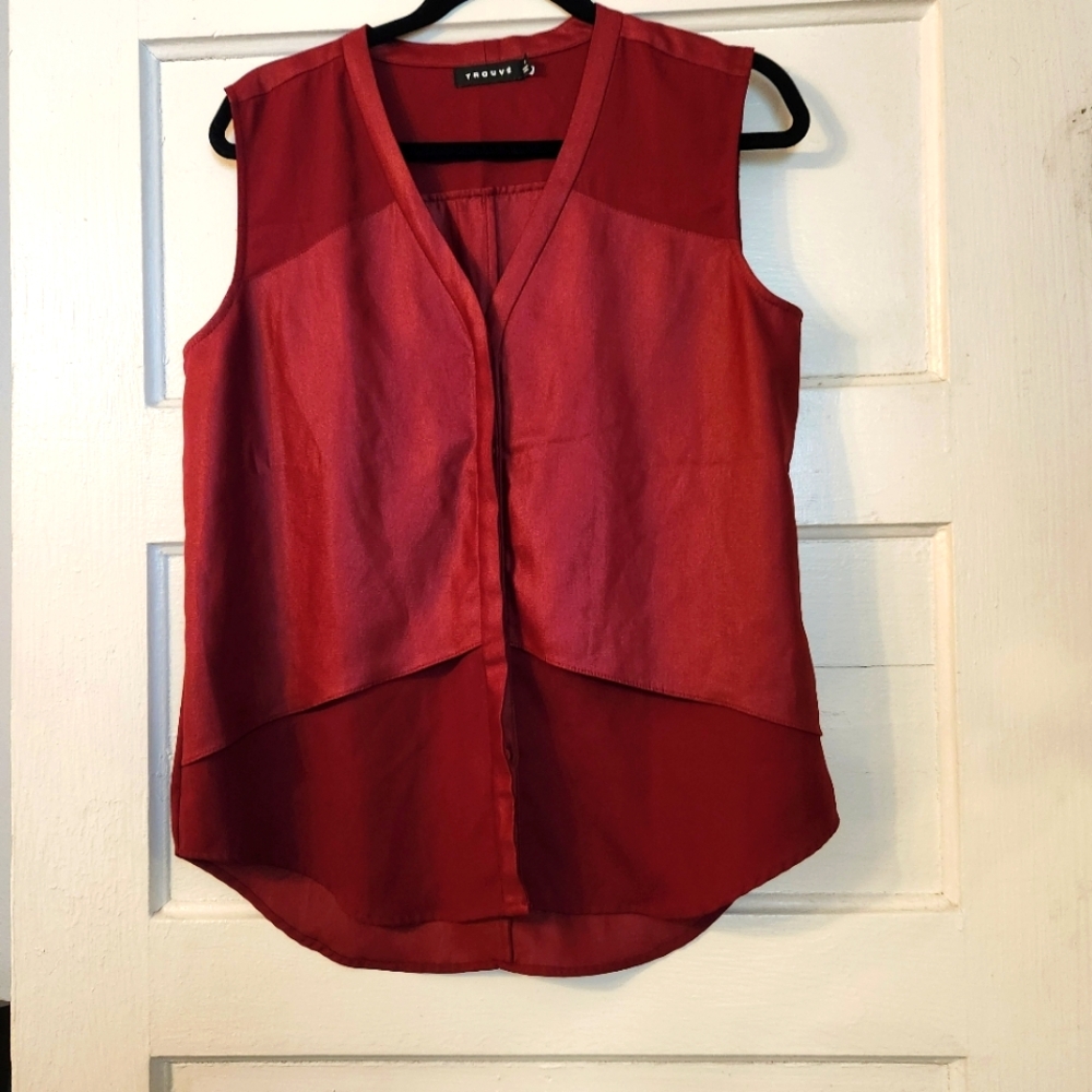 Trouve Blouse Burgundy Sleeveless Top Tank, Red Sheer, Date Night Sz Med EUC